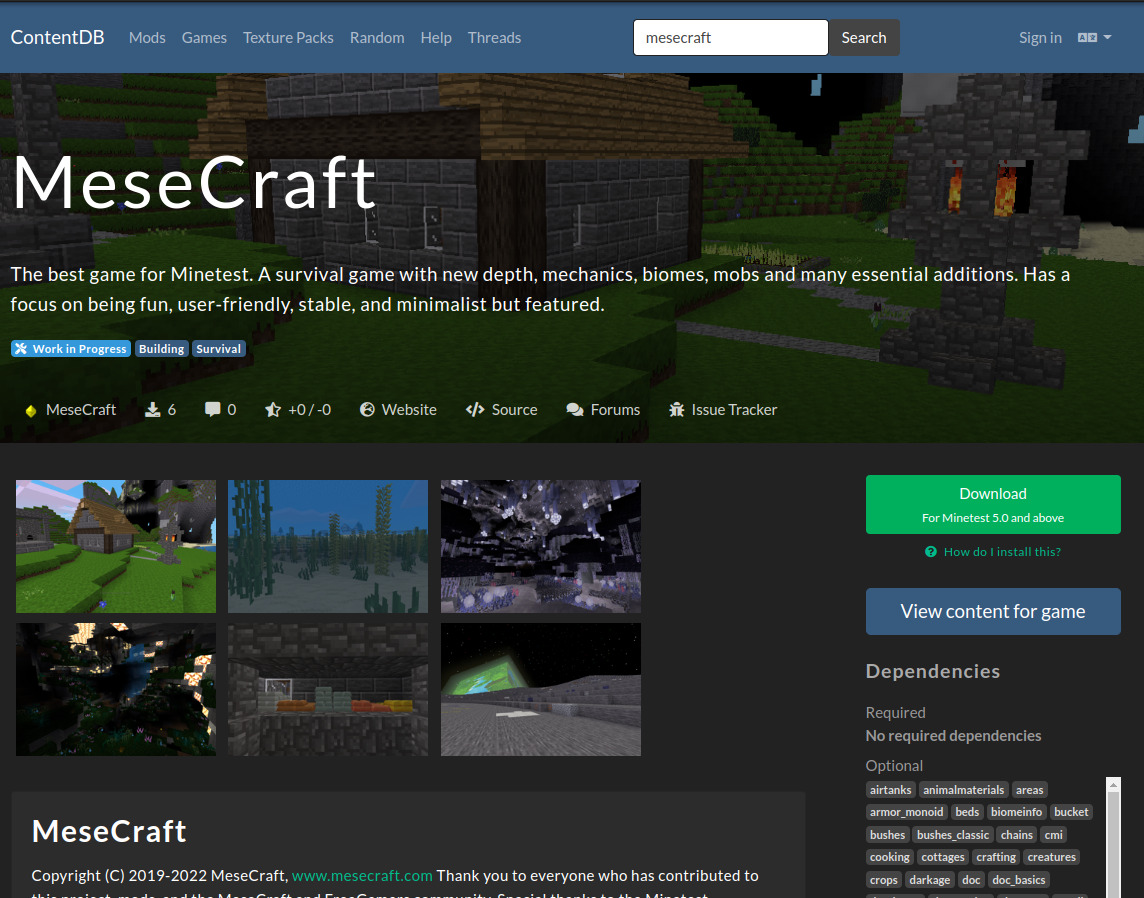 MeseCraft on the Minetest ContentDB